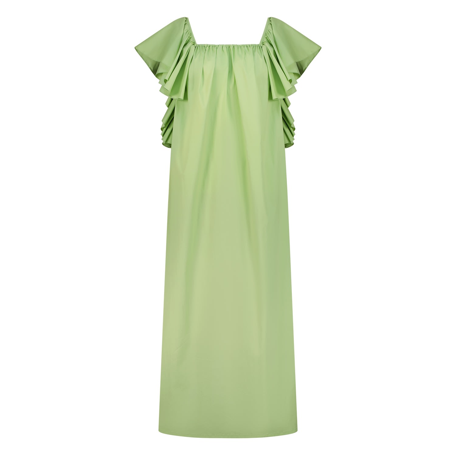 Women’s Maxi Style Dress With Flared Sleeve -Green Cotton One Size Azzalia