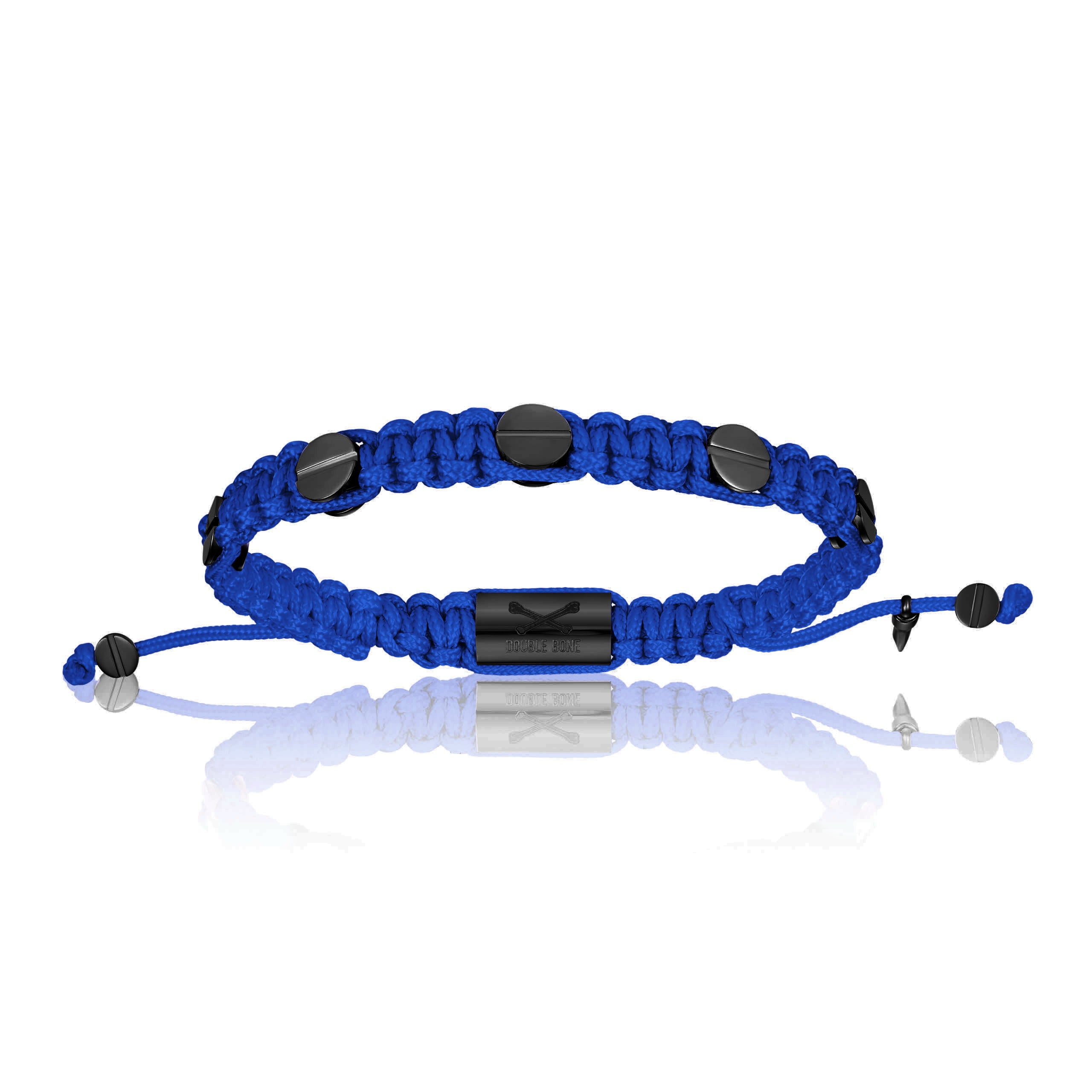 Men’s Black Pvd Amore Screws With Blue Polyester Bracelet Unisex Double Bone Bracelets