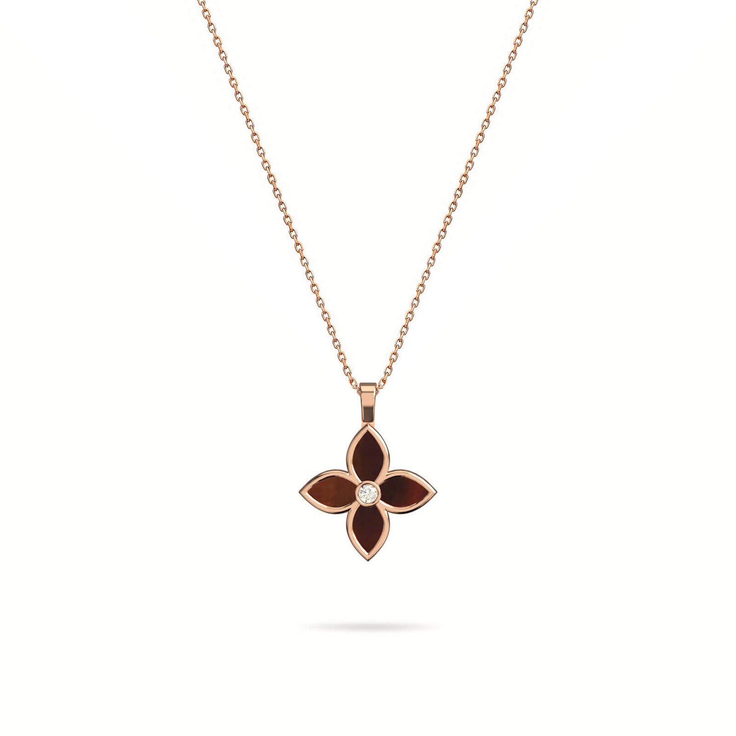 Women’s Necklace Ava Tall On Precious Stone,18K Rose Gold And Diamonds Tiger Eye Aquae Jewels