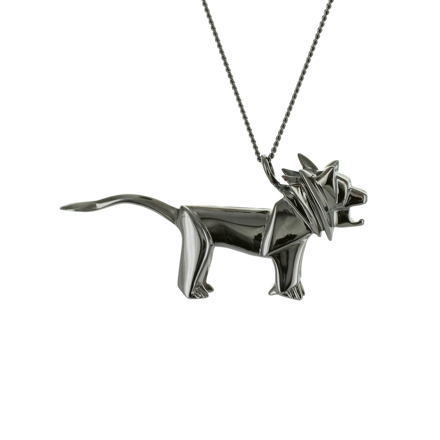 Women’s Lion Necklace Black Silver Origami Jewellery