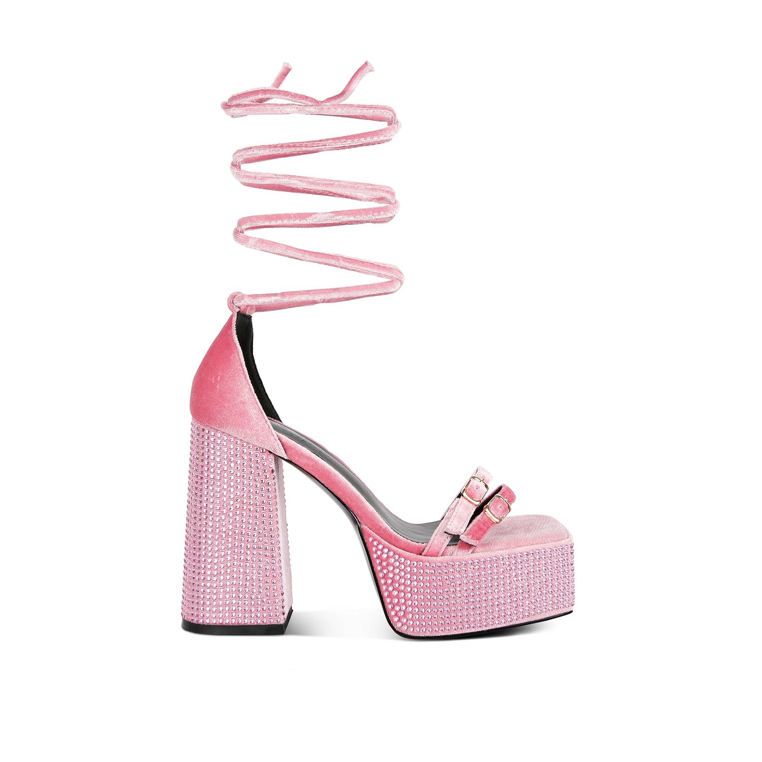 Women’s Pink / Purple Firecrown Lilac High Platform Diamante Lace Up Sandals 6 Uk Rag & Co.