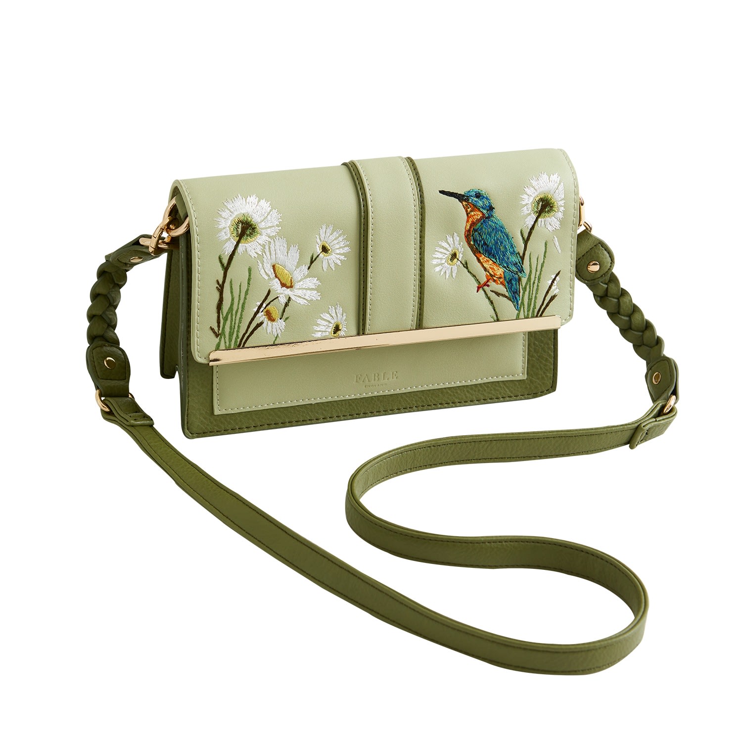 Women’s Green Fable Embroidered Kingfisher Cross Body Bag Fable England
