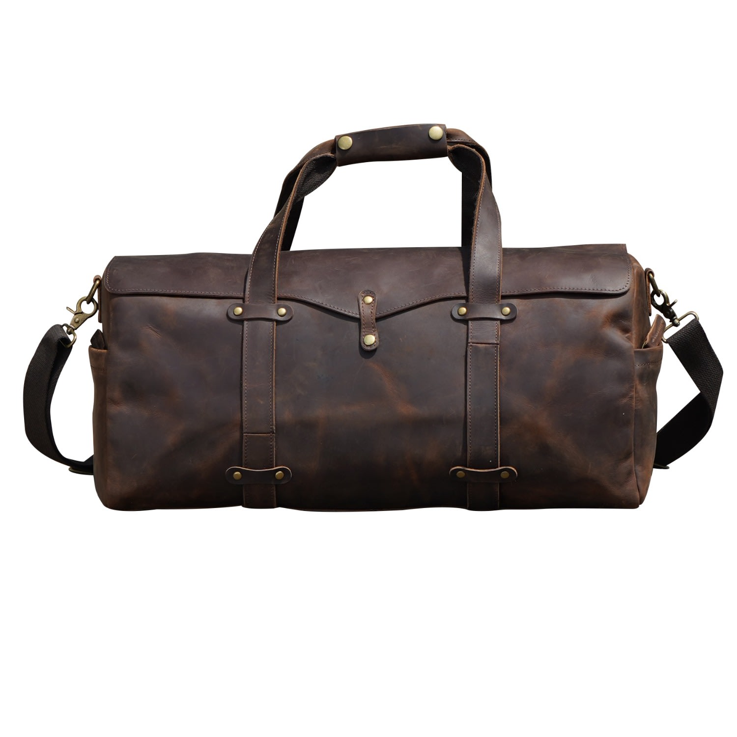 Men’s Stitched Detail Genuine Leather Holdall - Dark Brown Touri