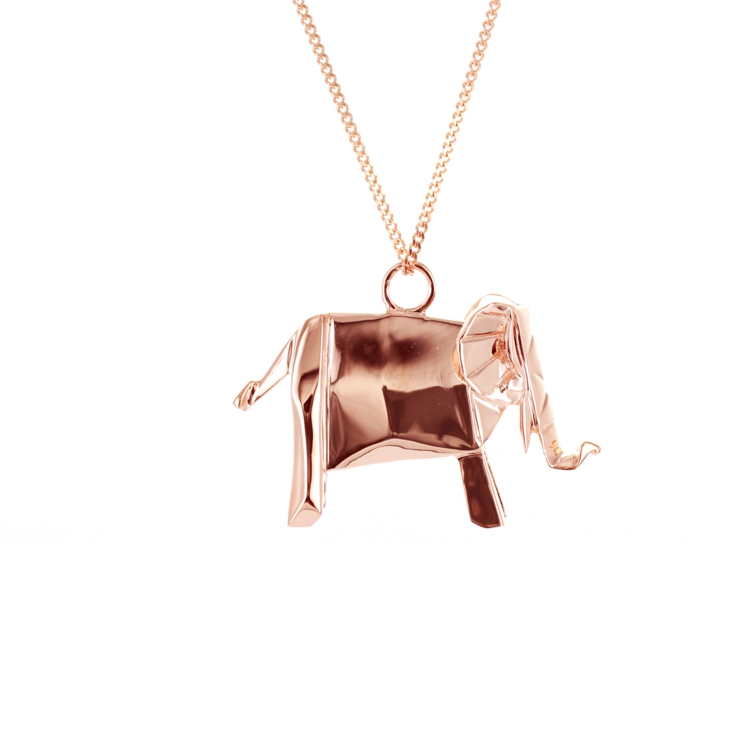 Women’s Rose Gold Elephant Necklace Pink Gold Plated Origami Jewellery