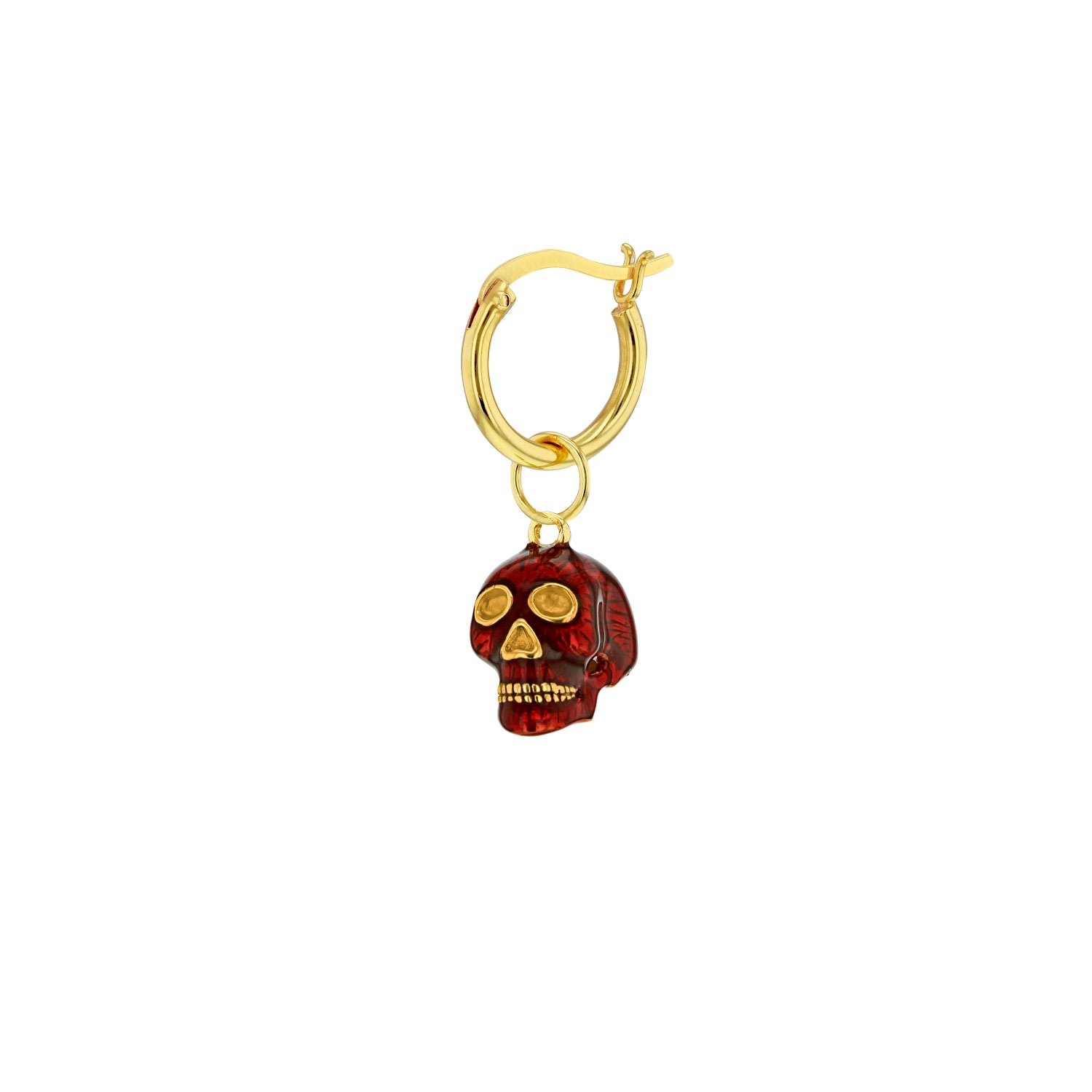 Women’s Gold / Red Red Enamel & 18Kt Gold Plated Skull Earring On Gold Hoop True Rocks