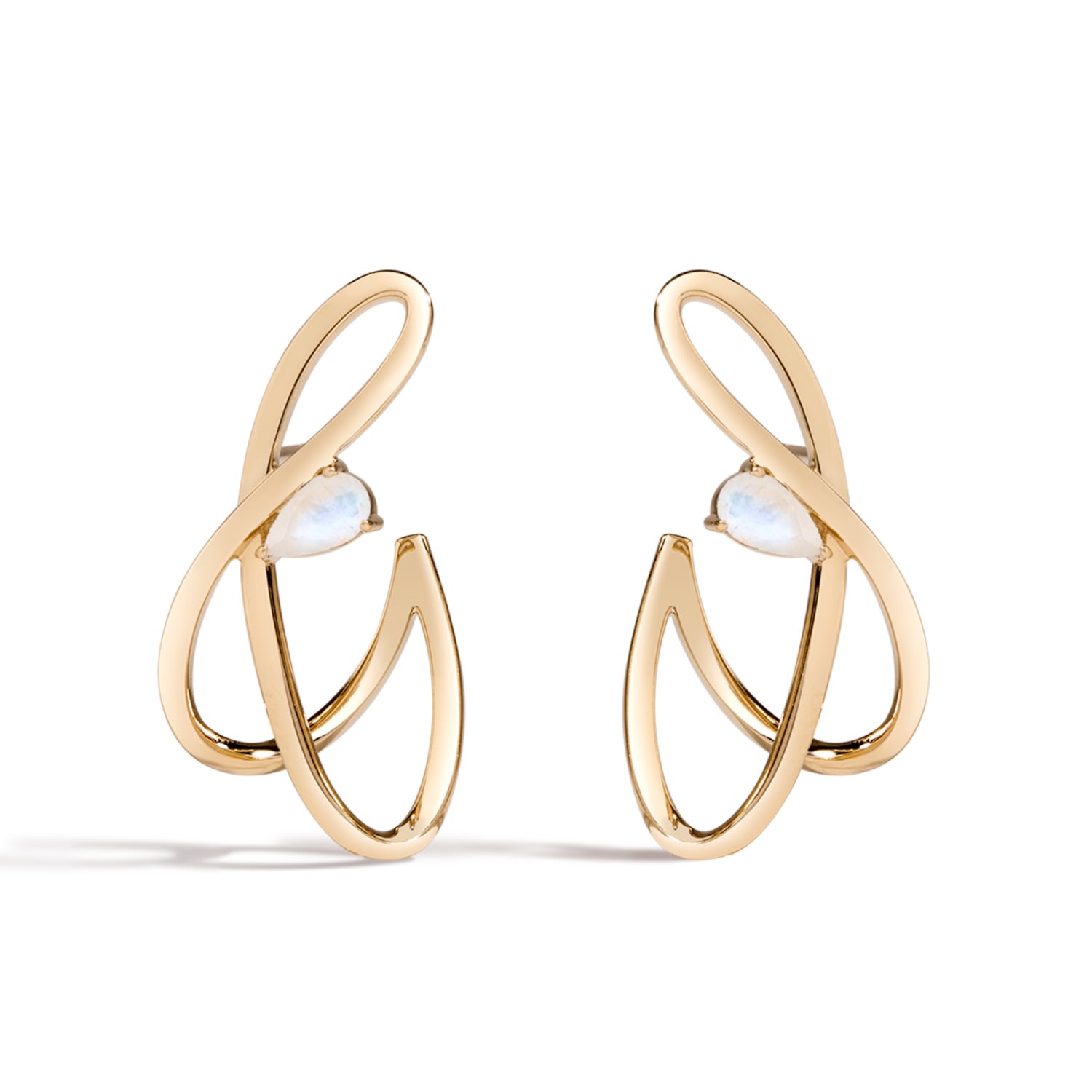Women’s Beauty In The Bloom Earrings - Solid 14K Gold Stud & Huggie Statement Earrings With 0.65 Carat Pear Moonstones Lúdere