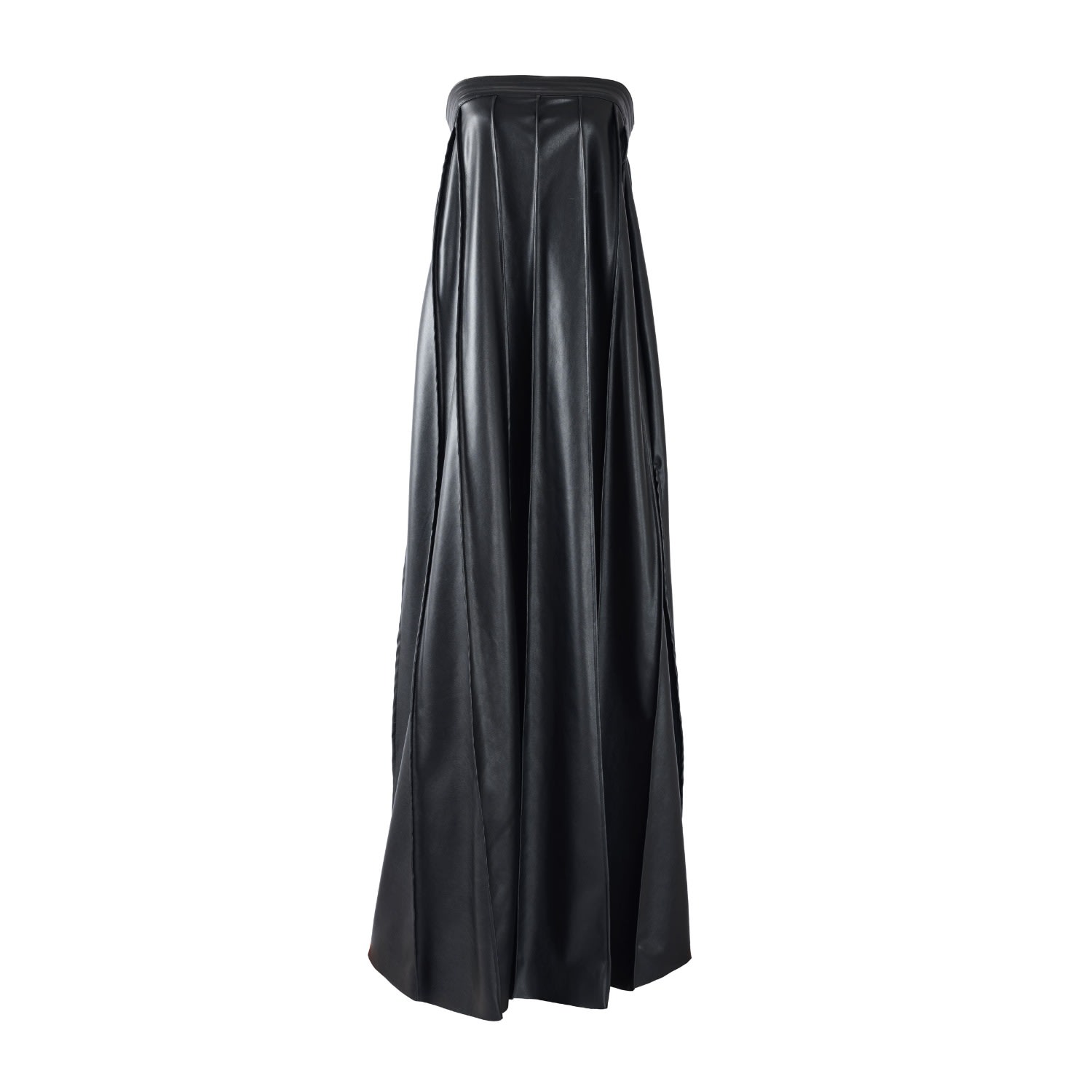Women’s Desire - Black Strapless Pleated Maxi Dress, Vegan Leather Large Kargede