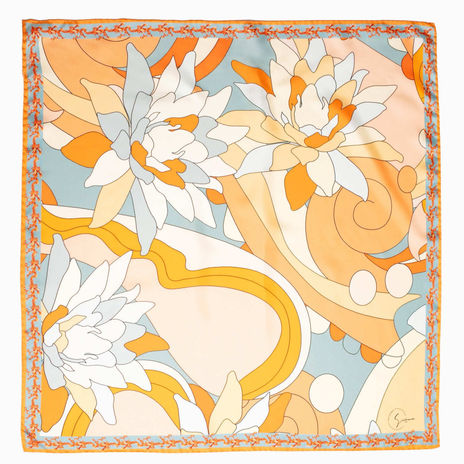 Women’s Yellow / Orange Paisley Paradise Twill Silk Scarf In Tangerine - Medium Simna Ldn