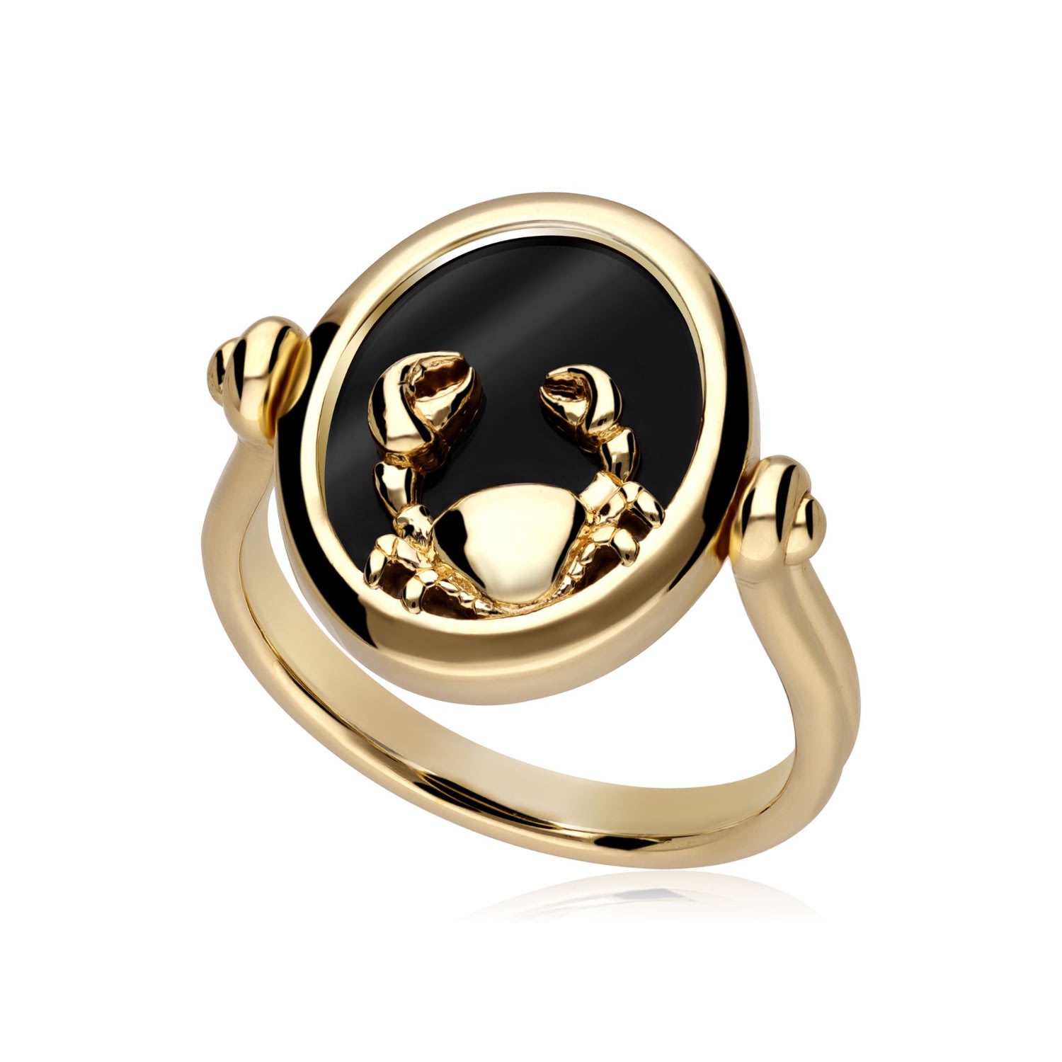 Women’s Black Zodiac Cancer Flip Ring In Gold Plated Silver Gemondo