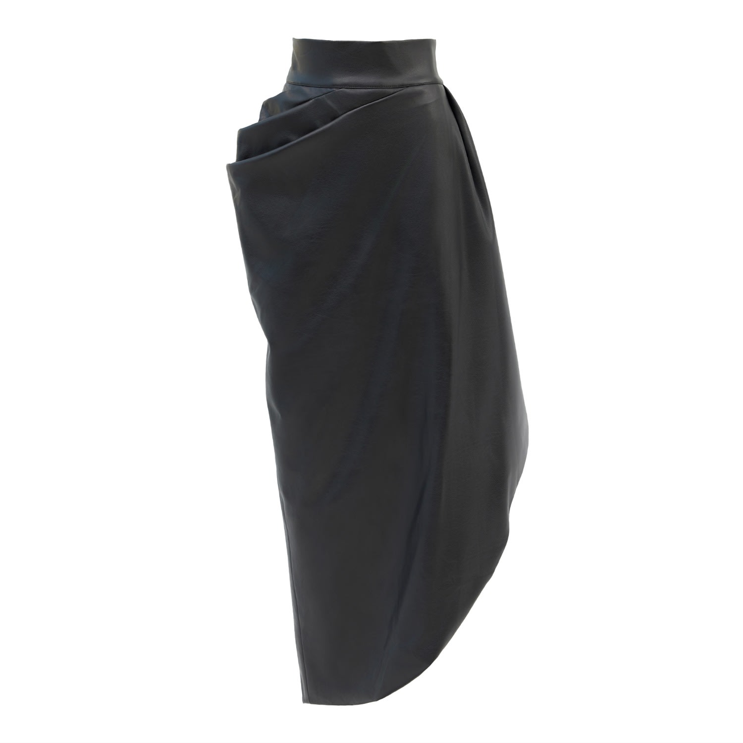 Women’s Designer Soft Faux Leather Asymmetrical Midi Skirt Black Extra Small Julia Allert