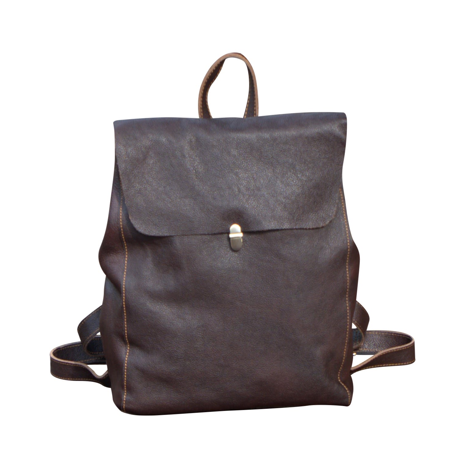 Women’s Genuine Leather Slim Backpack - Taupe Brown Touri