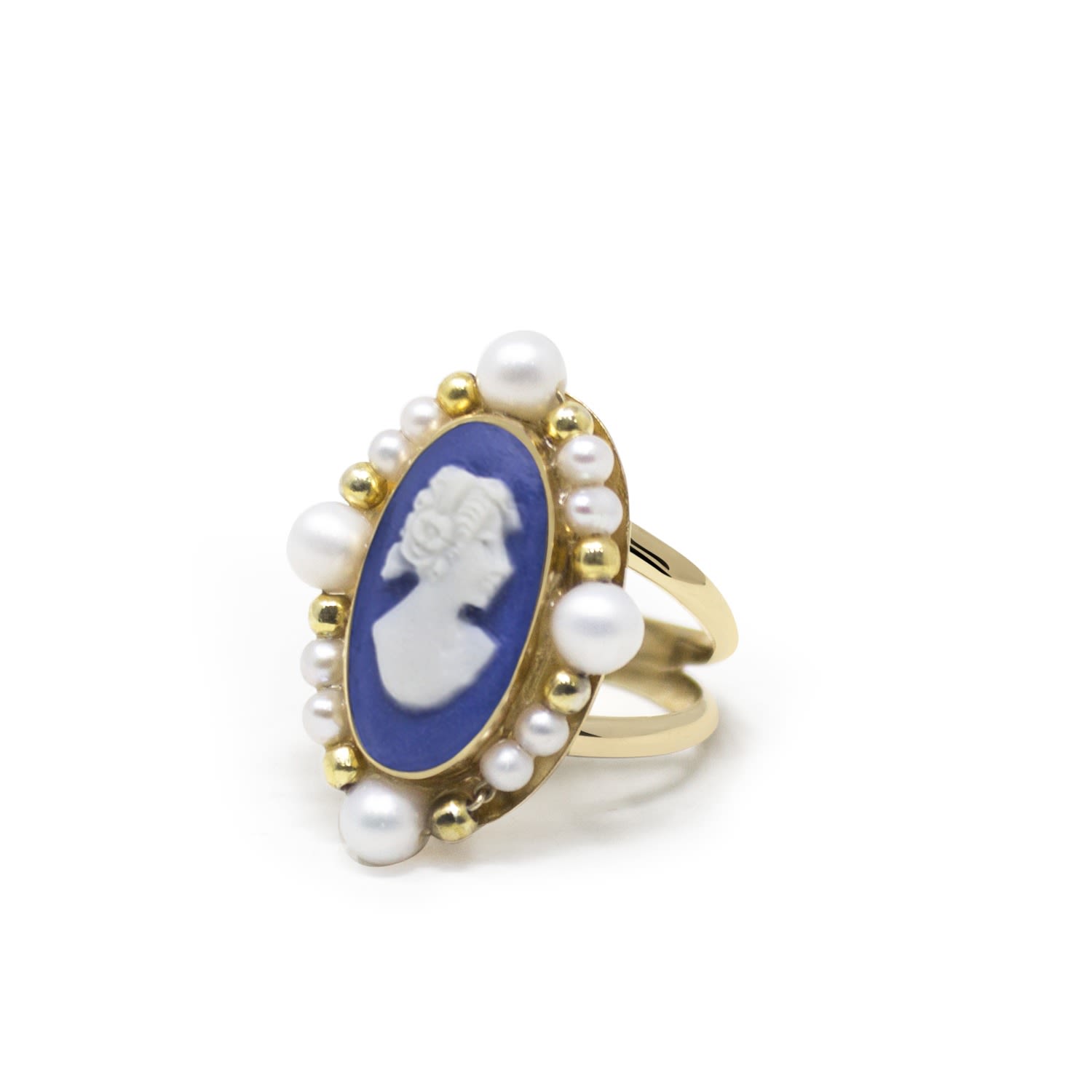 Women’s Ophelia Gold-Plated Blue Cameo And Pearl Ring Vintouch Italy