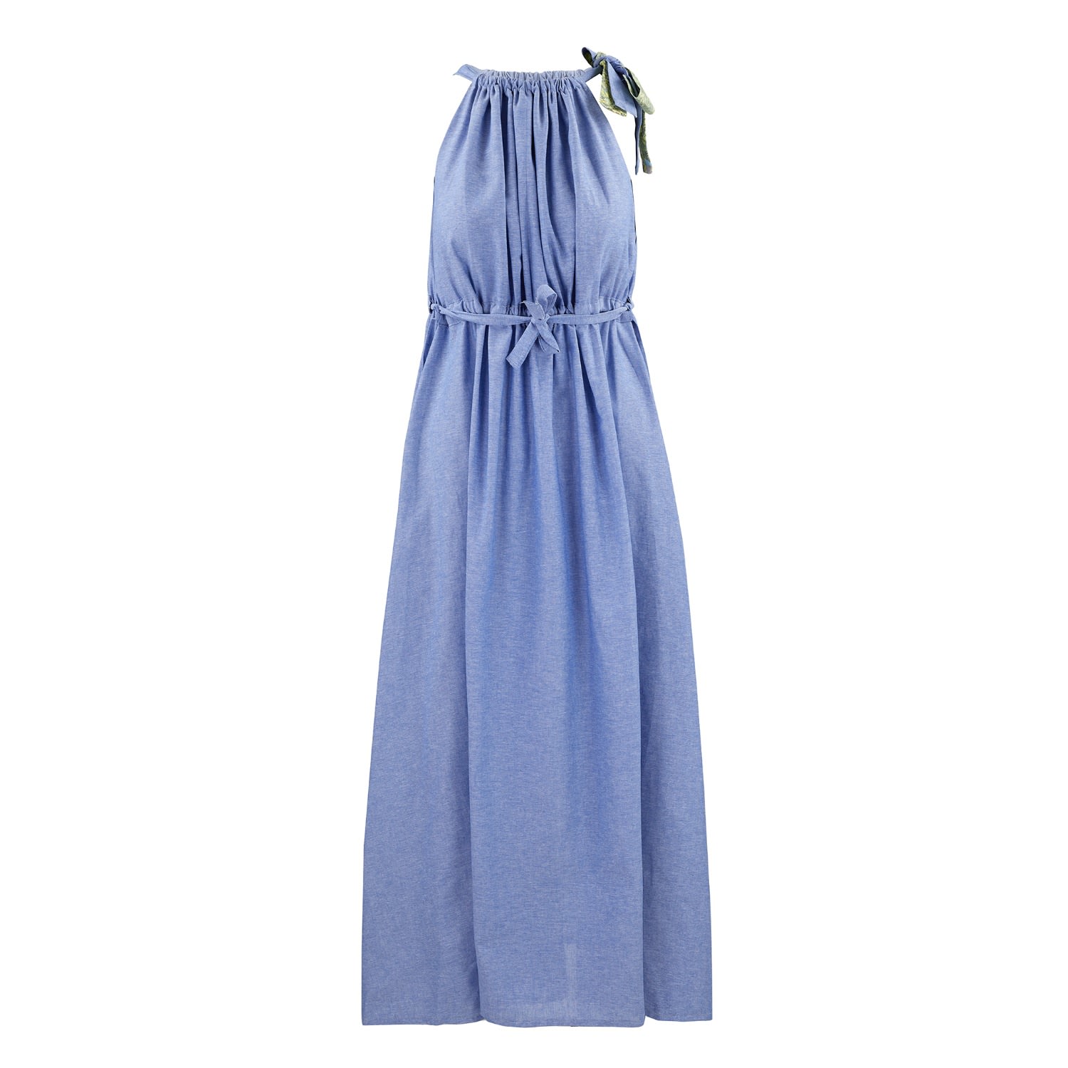 Women’s Blue Serenity Maxi Dress In Cotton Chambray One Size Cocoove