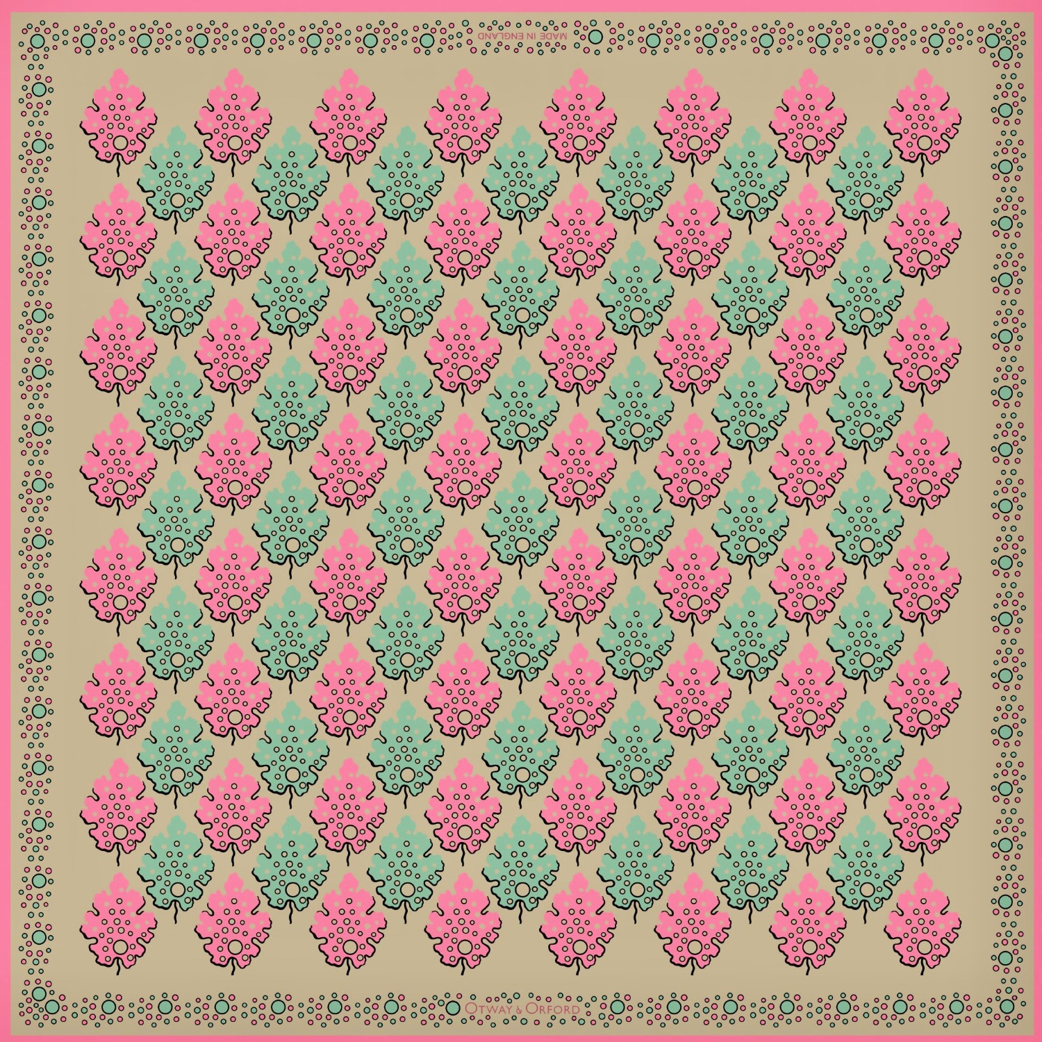 Men’s Green / Pink / Purple ’Motif’ Geometric Silk Pocket Square In Camel, Green & Pink. Full-Size. Otway & Orford