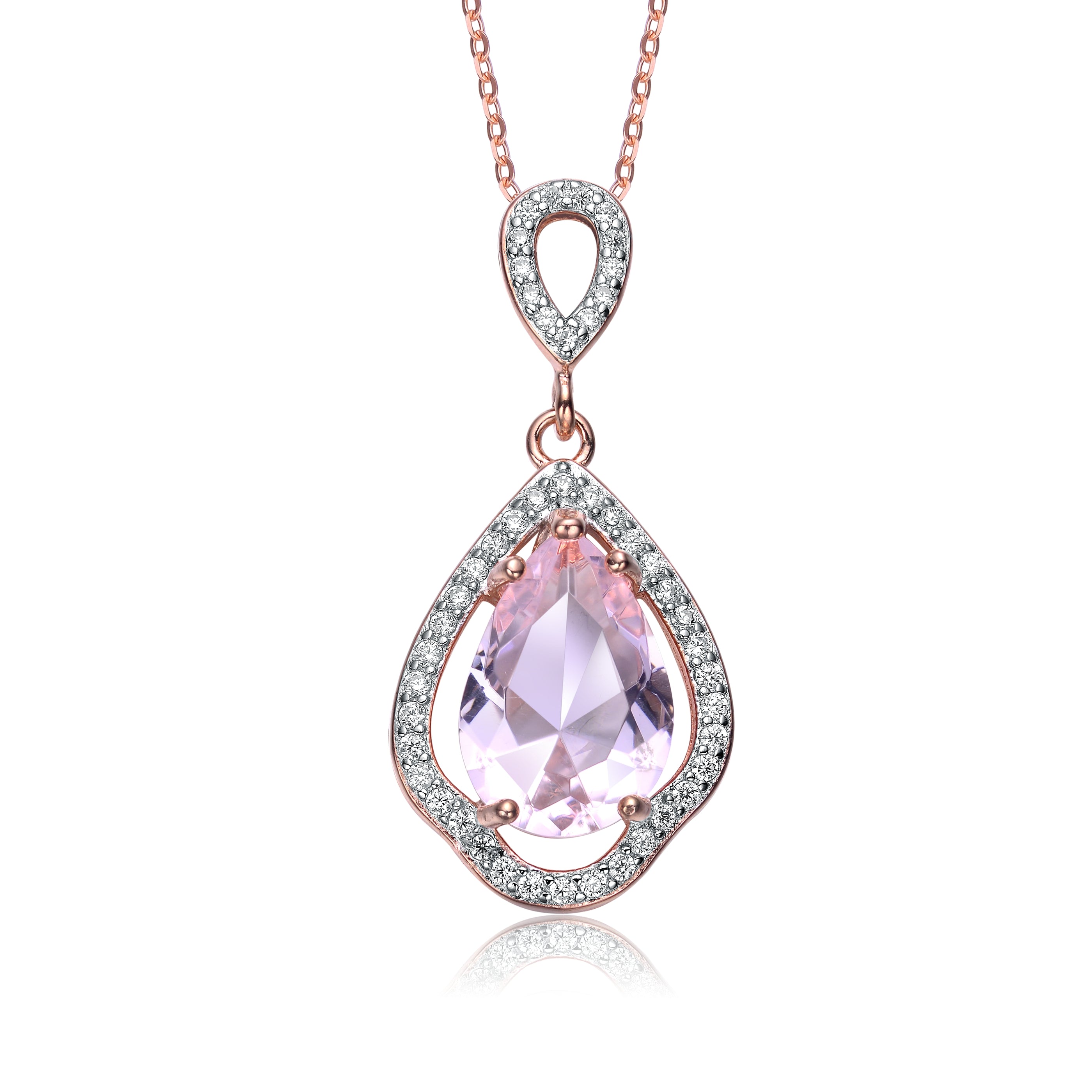 Women’s Rose Gold Plated Pear Shaped Light Purple Cubic Zirconia Pendant Genevive Jewelry