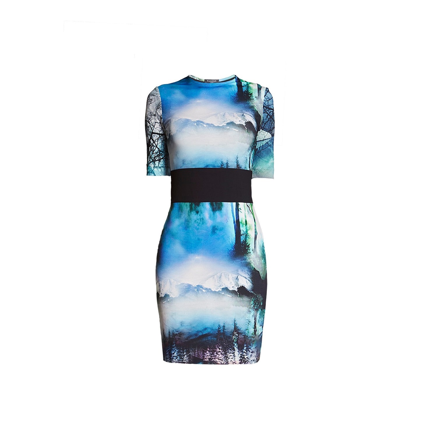 Women’s Black / Blue Meribel Soft Jersey Dress With Landscape Print Extra Small Rumour London