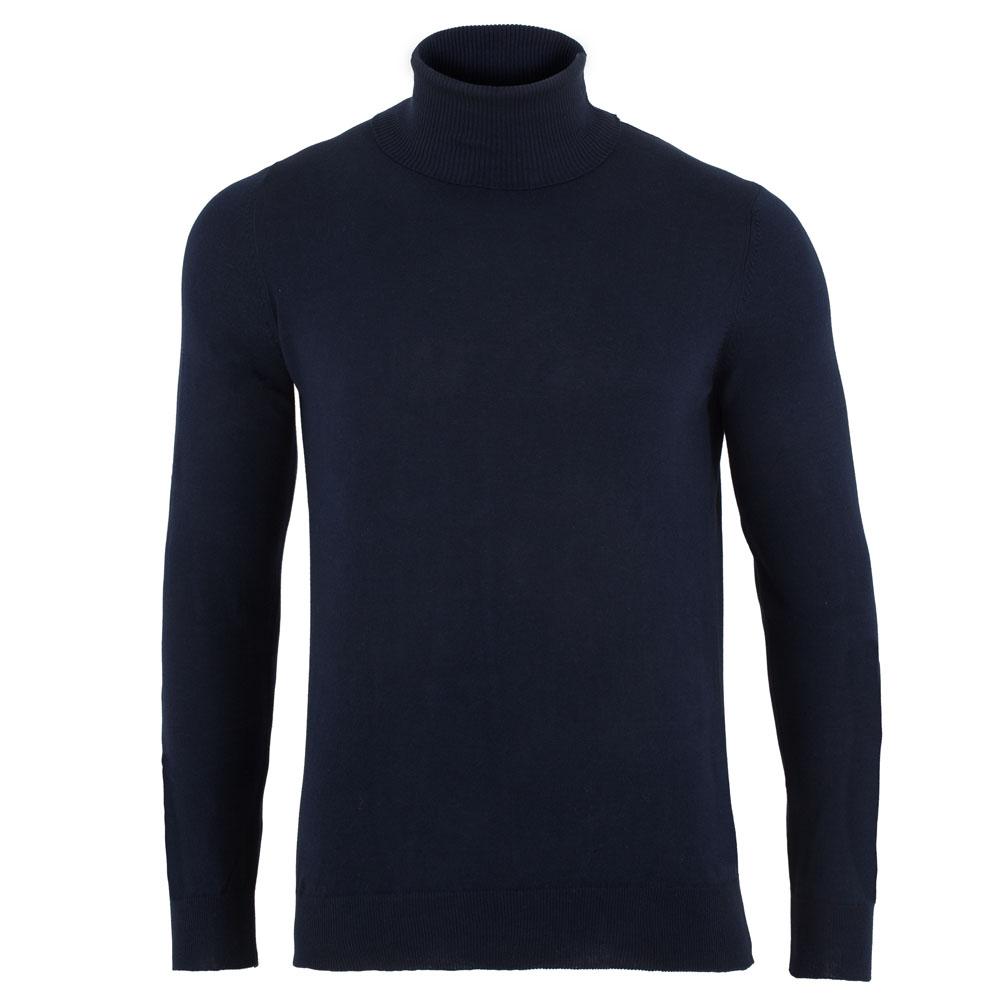 Blue Mens Ultra Fine Cotton Atwood Roll Neck Jumper - Navy Extra Small Paul James Knitwear