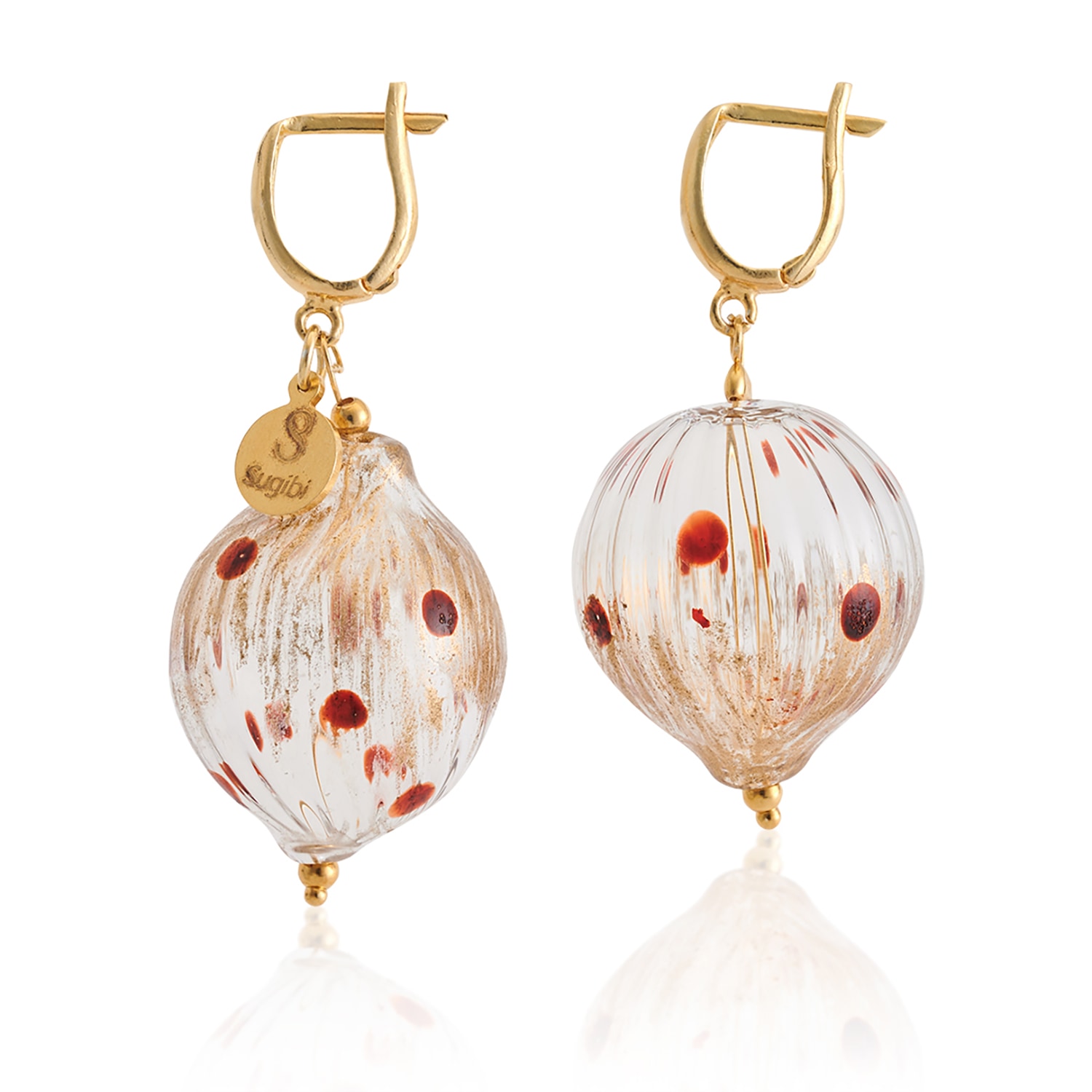 Women’s White / Red Fugu Handmade Earring Gold Set Sugibi Shop