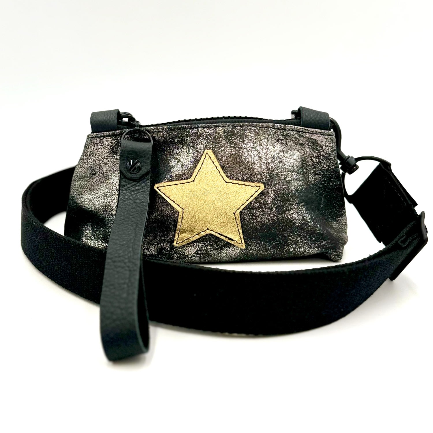 Women’s Darla Stadium Bag In Distressed Black Metallic With Gold Star Lynn Tallerico