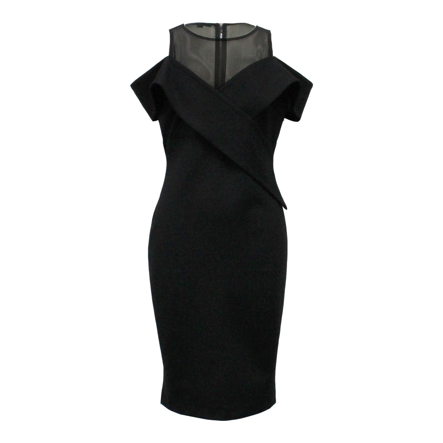 Women’s Black Bobycon Sleeveless Structured Bardot Dress Small Smart and Joy