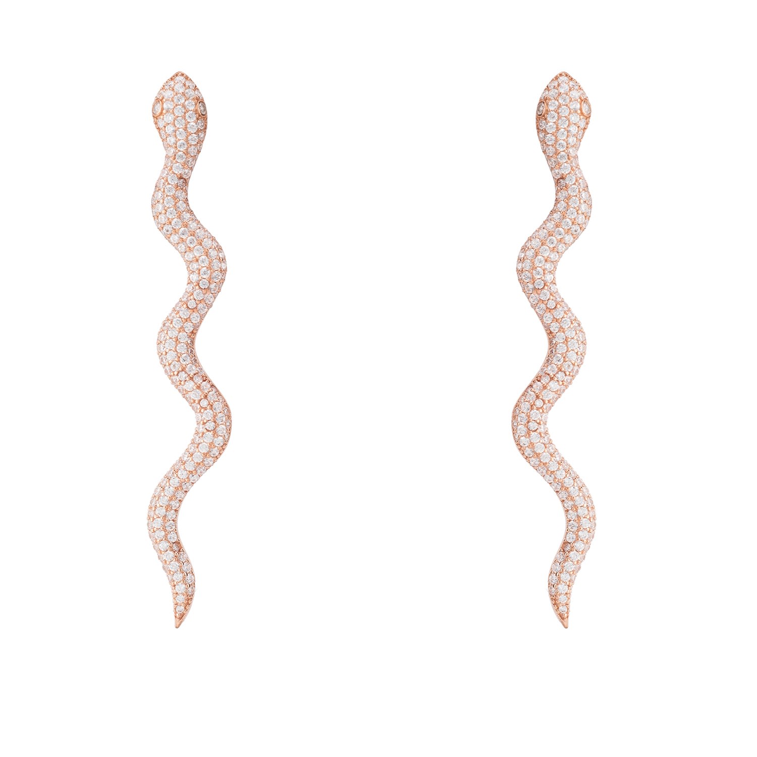 Women’s Rose Gold / White Medusa Long Serpent Stud Earrings Rosegold Latelita