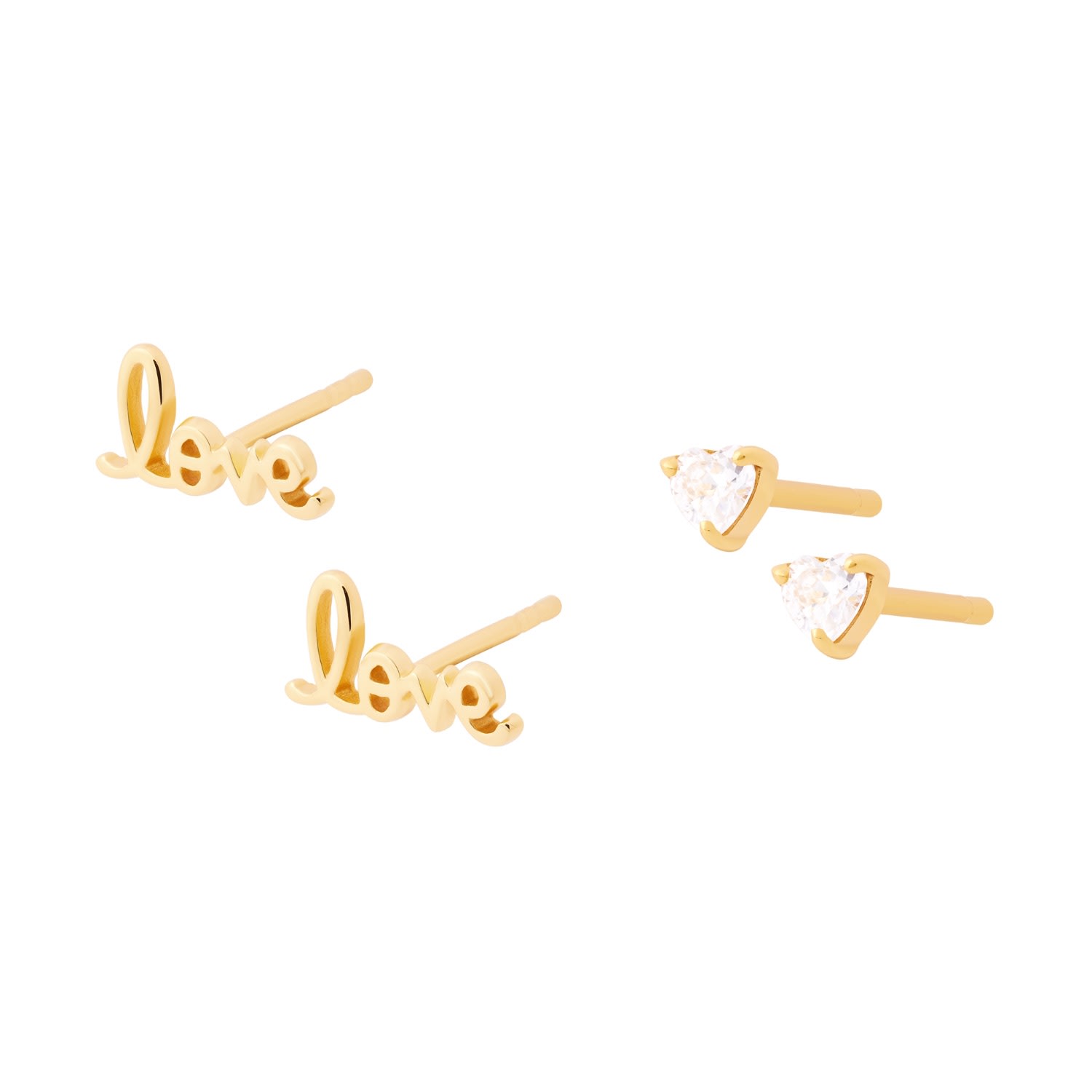 Women’s Love Studs And Crystal Heart Studs Gold Cartilage Cartel