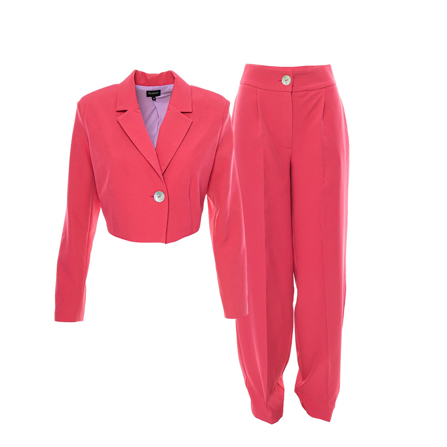 Women’s Pink / Purple Neon Pink Suit With Cropped Blazer Medium Bluzat