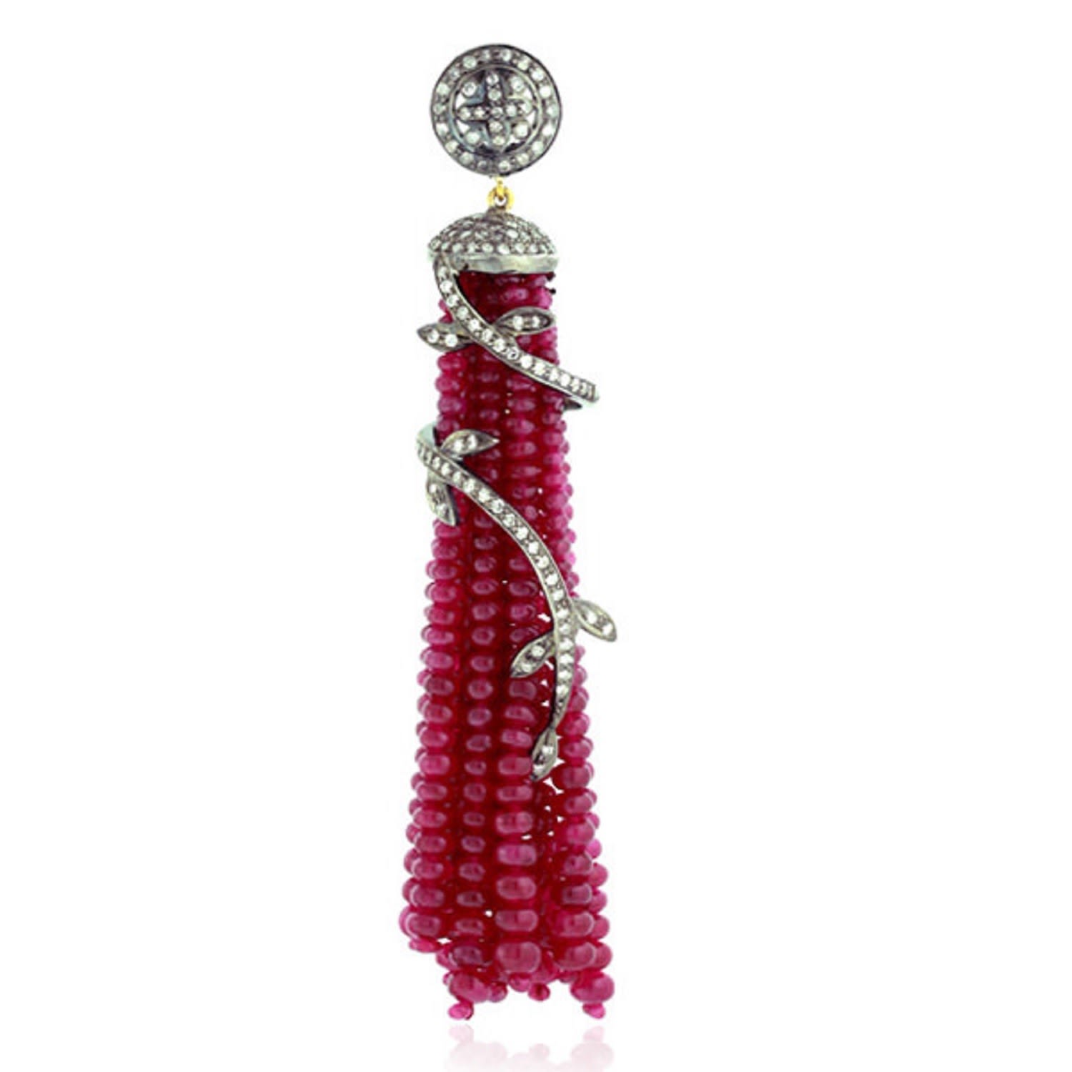 Women’s Silver / Red / White Gemstone Diamond 18Kt Gold 925 Sterling Silver Tassel Pendant Jewelry Artisan