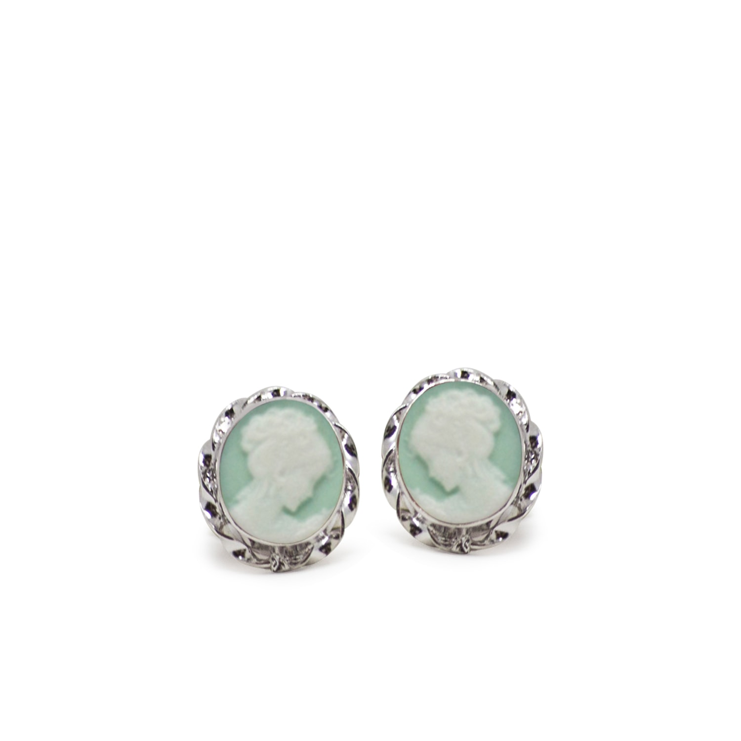 Women’s Green / Silver Sterling Silver Green Mini Cameo Stud Earrings Vintouch Italy