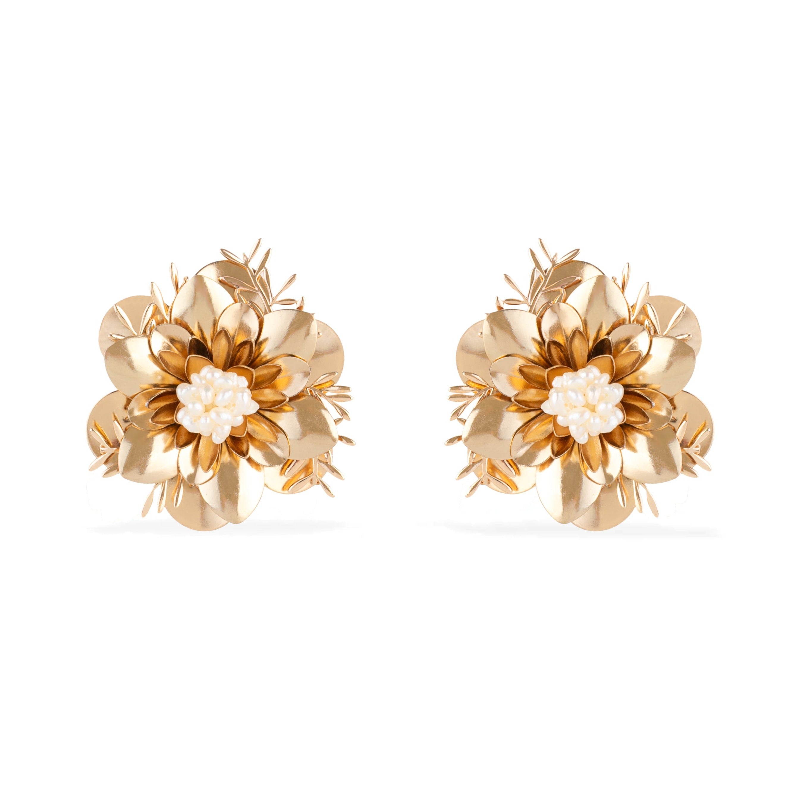 Women’s Gold / White Swan Flowers Earrings Pat’s Jewelry