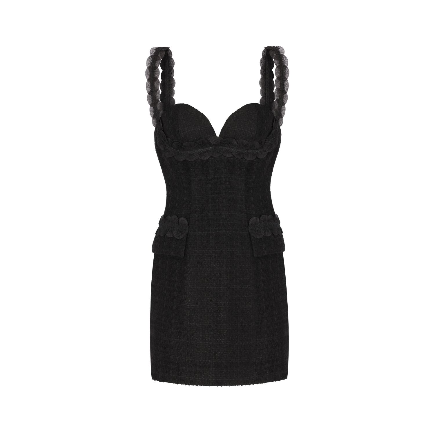 Women’s Black Blossoms - Mini Black Tweed Dress Extra Small Lunaire Studio