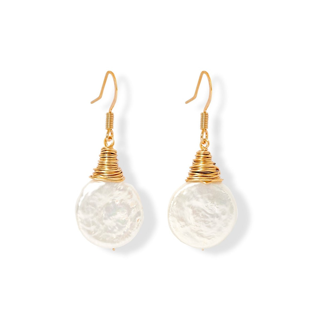 Women’s White / Gold Credo Coin Pearl Earrings Set In Gold Wirework Pearls of the Orient Online