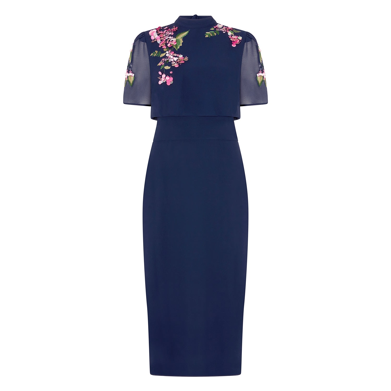 Women’s Blue The Ciara Embellished High Neck Open Tie Back Pencil Midi Dress Extra Small Hope and Ivy