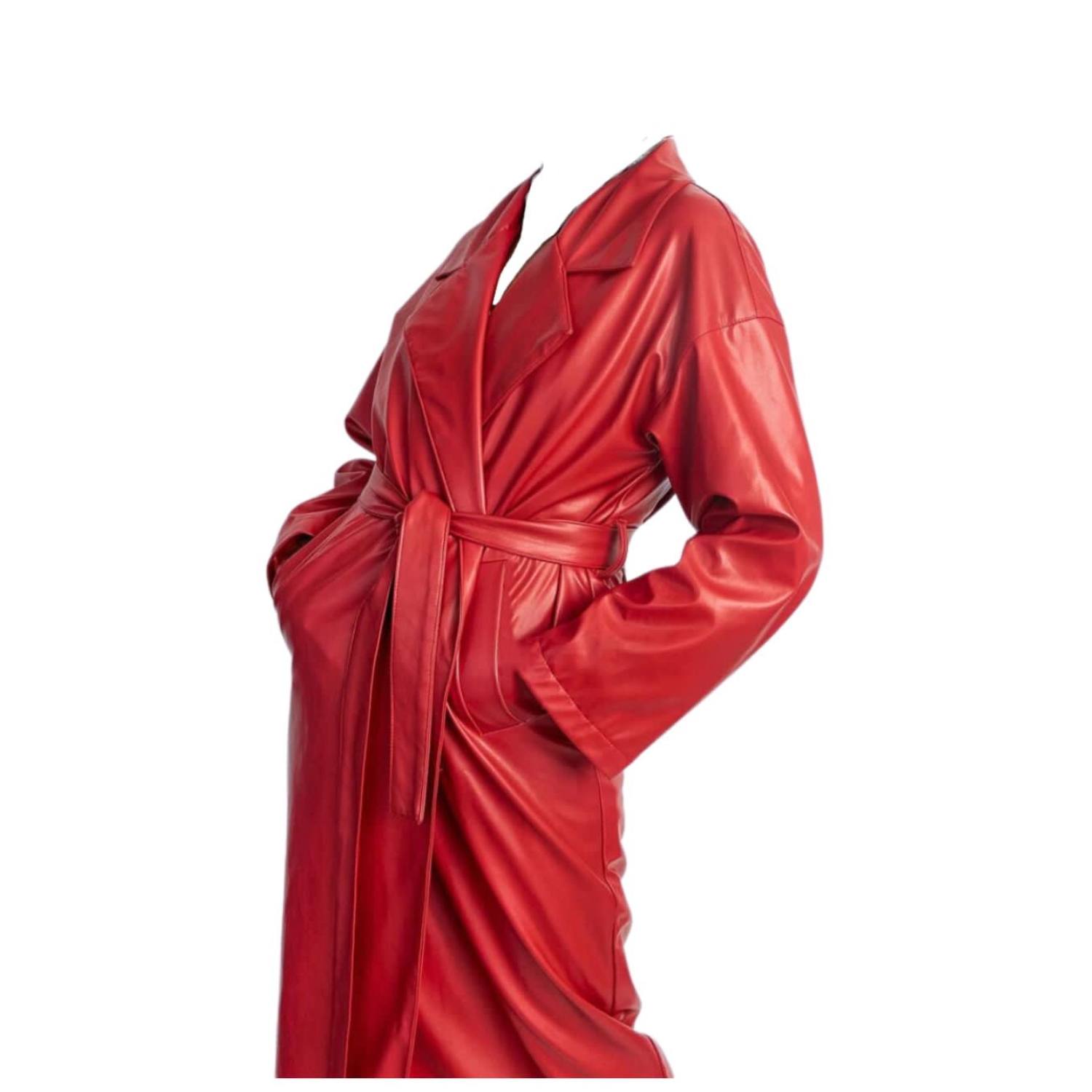 Women’s Oversized Long Red Scarlett Leather Trench Coat One Size Nalè