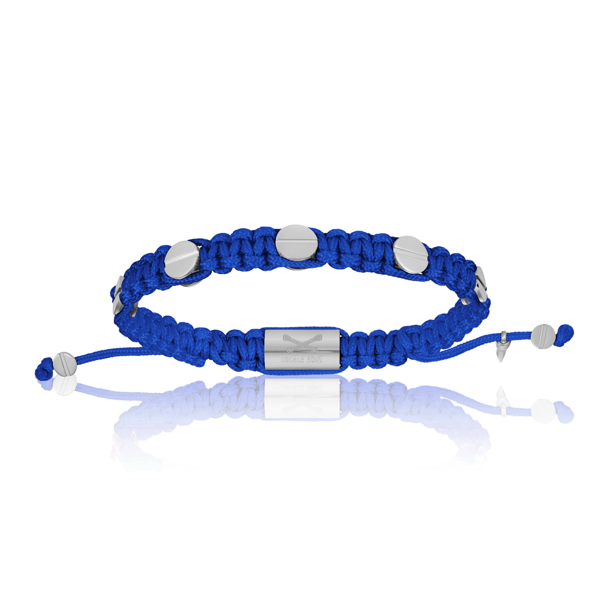 Men’s Silver Amore Screws With Blue Polyester Bracelet Unisex Double Bone Bracelets