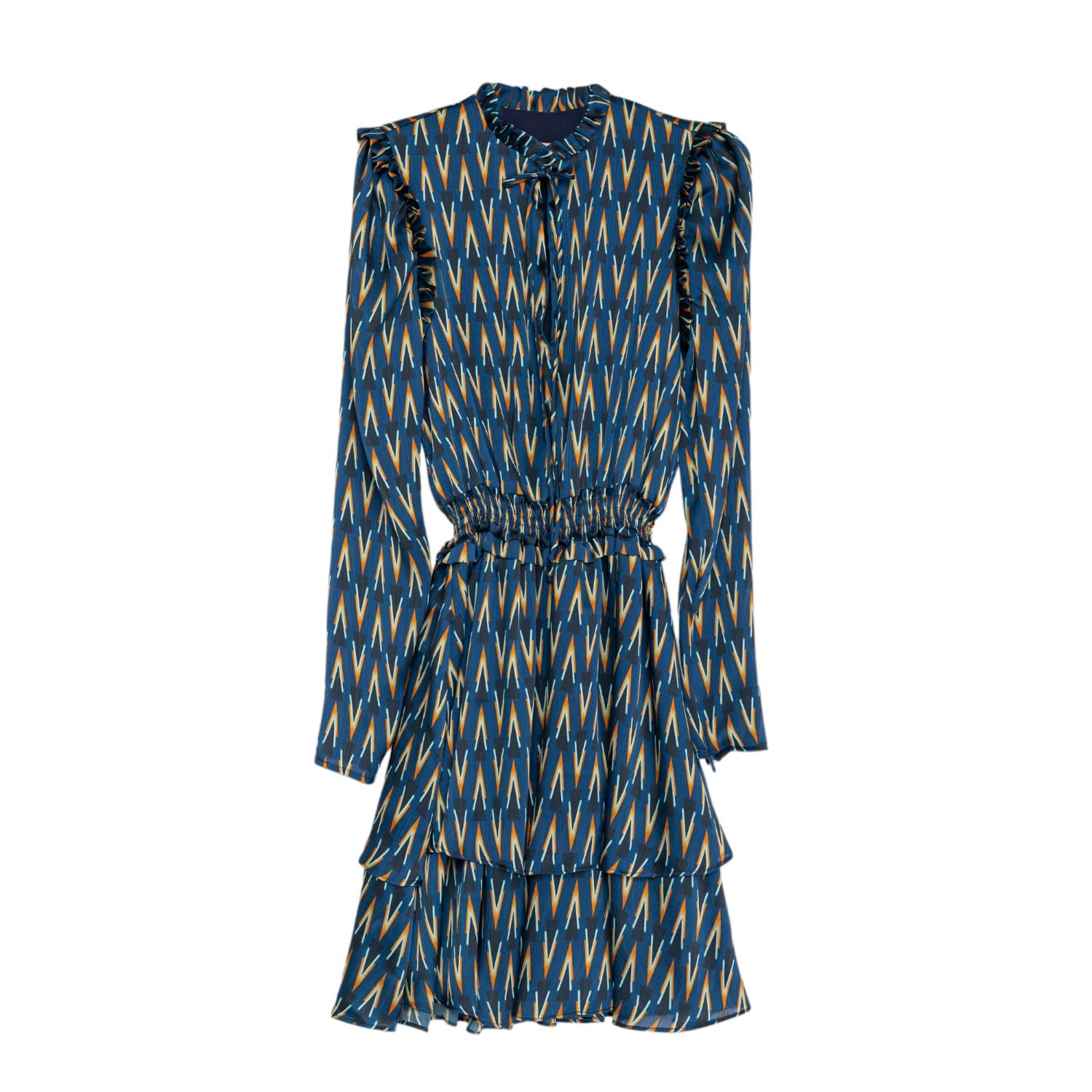 Women’s Blue Pyramids Printed Dress Small Dolores Promesas