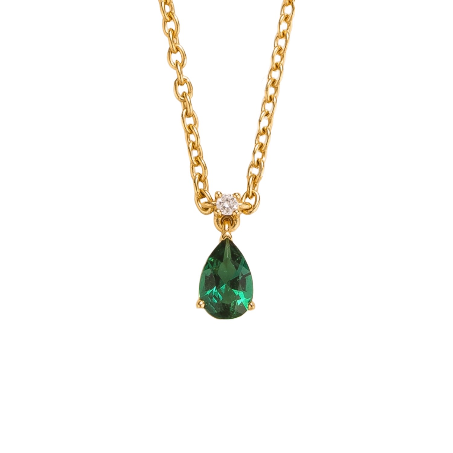 Women’s Green / White / Gold Ori Small Gold Pendant Necklace In Emerald & Diamond Juvetti