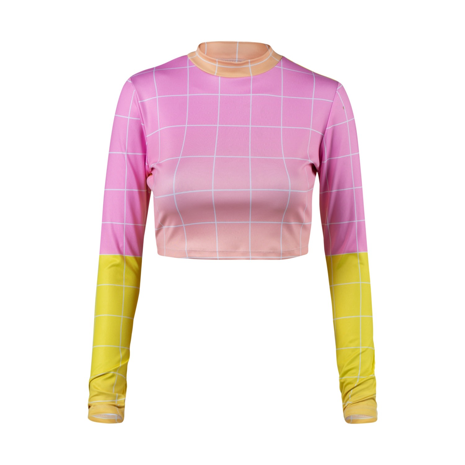 Women’s Pink / Purple Neon Pastel Pink Crop Top Workout Mock-Neck Long-Sleeved Shirt Small Gazzybygazzo