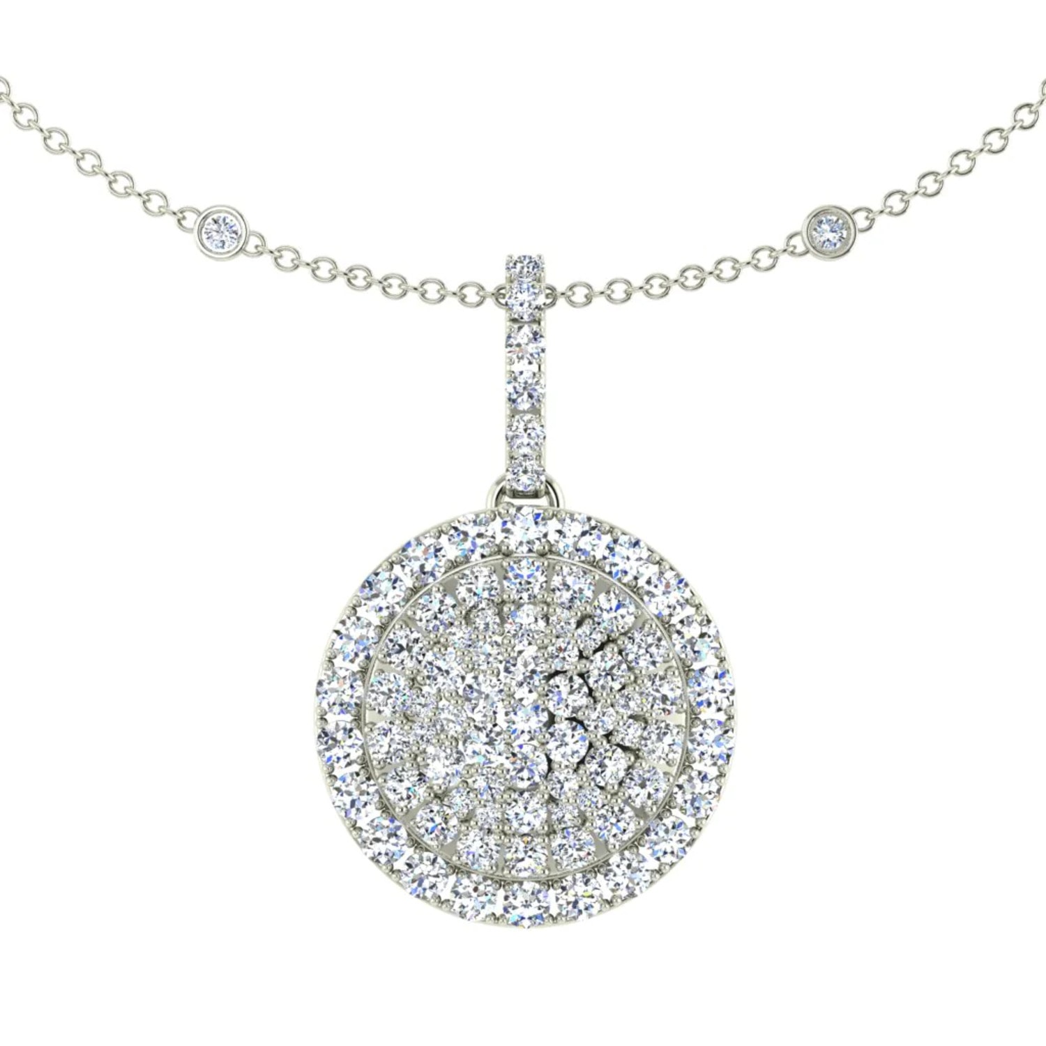 Women’s Silver / White White Gold & Diamond Circle Necklace With Bezel Diamond Chain Cervin Blanc