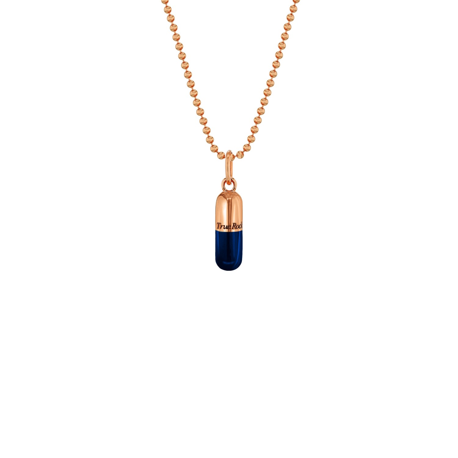 Women’s Blue / Rose Gold Small Pill Necklace Rose Gold & Blue Enamel True Rocks