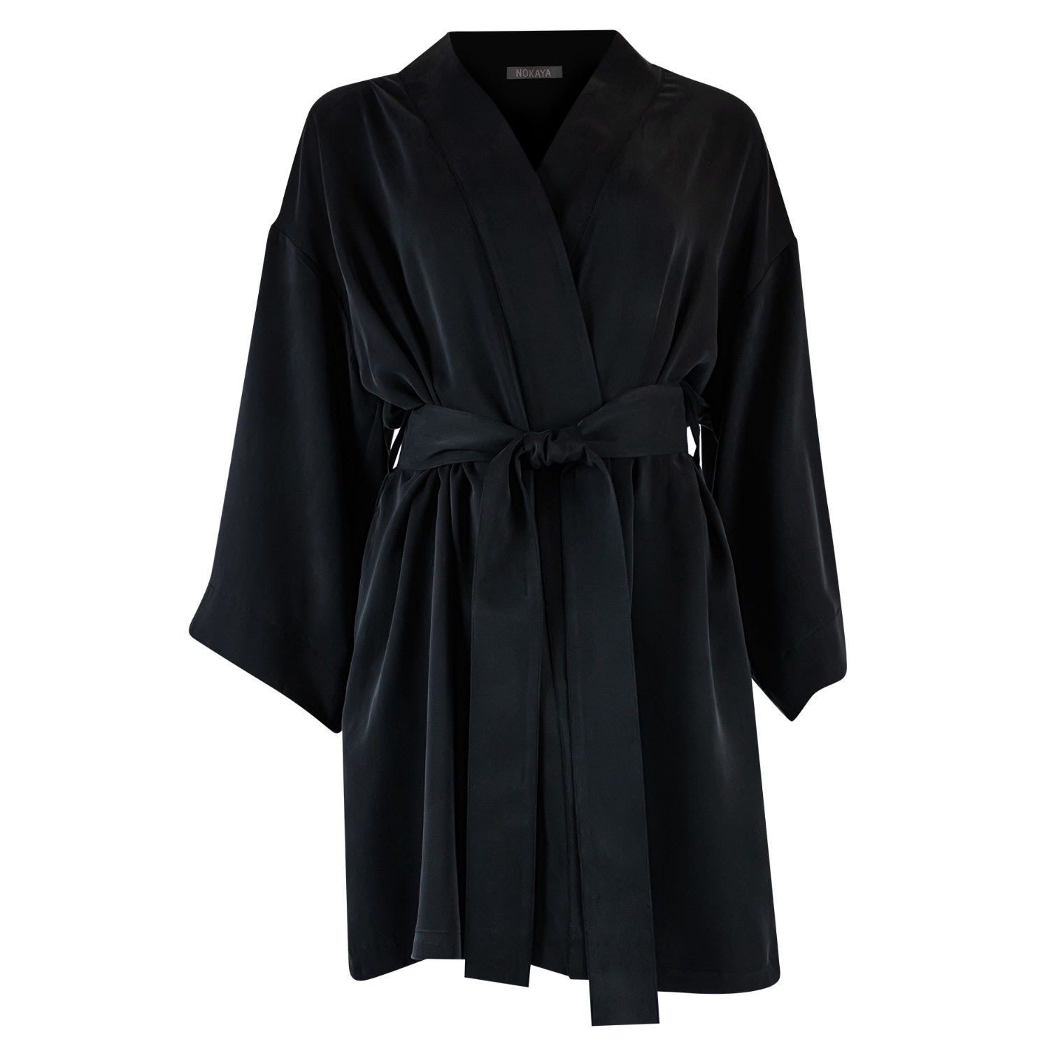 Women’s Silk Dreamscape Short Kimono Robe Black M/L Nokaya