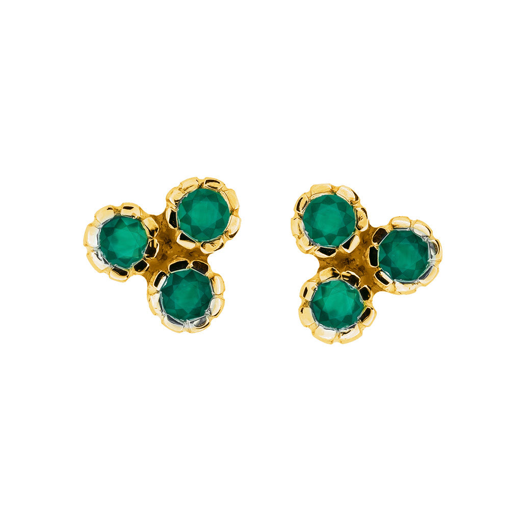Women’s Gold / Green Threeni Gold Vermeil Stud Earrings - Green Onyx Charlotte’s Web Jewellery