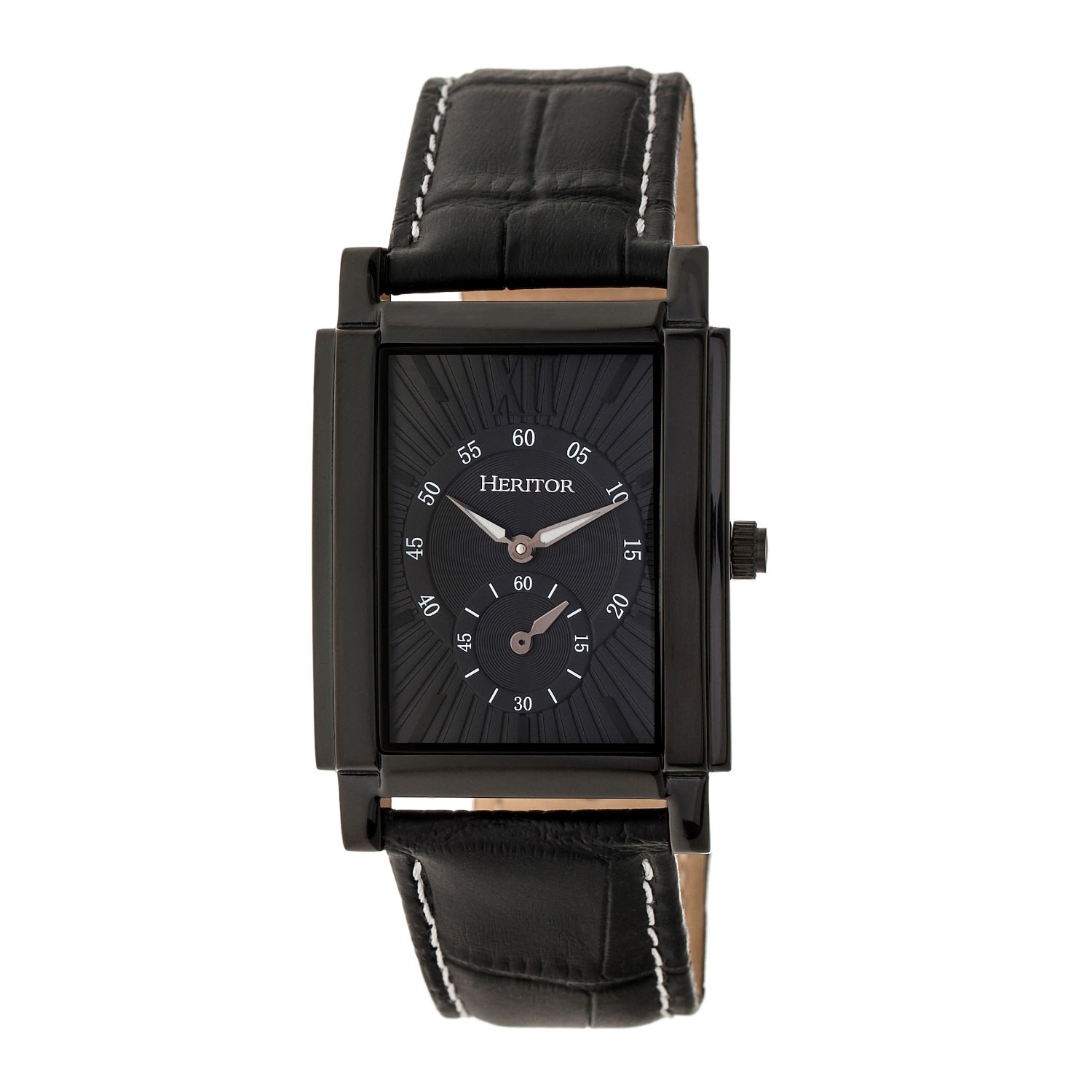 Men’s Frederick Leather-Band Watch With Seconds Sub-Dial - Black One Size Heritor Automatic
