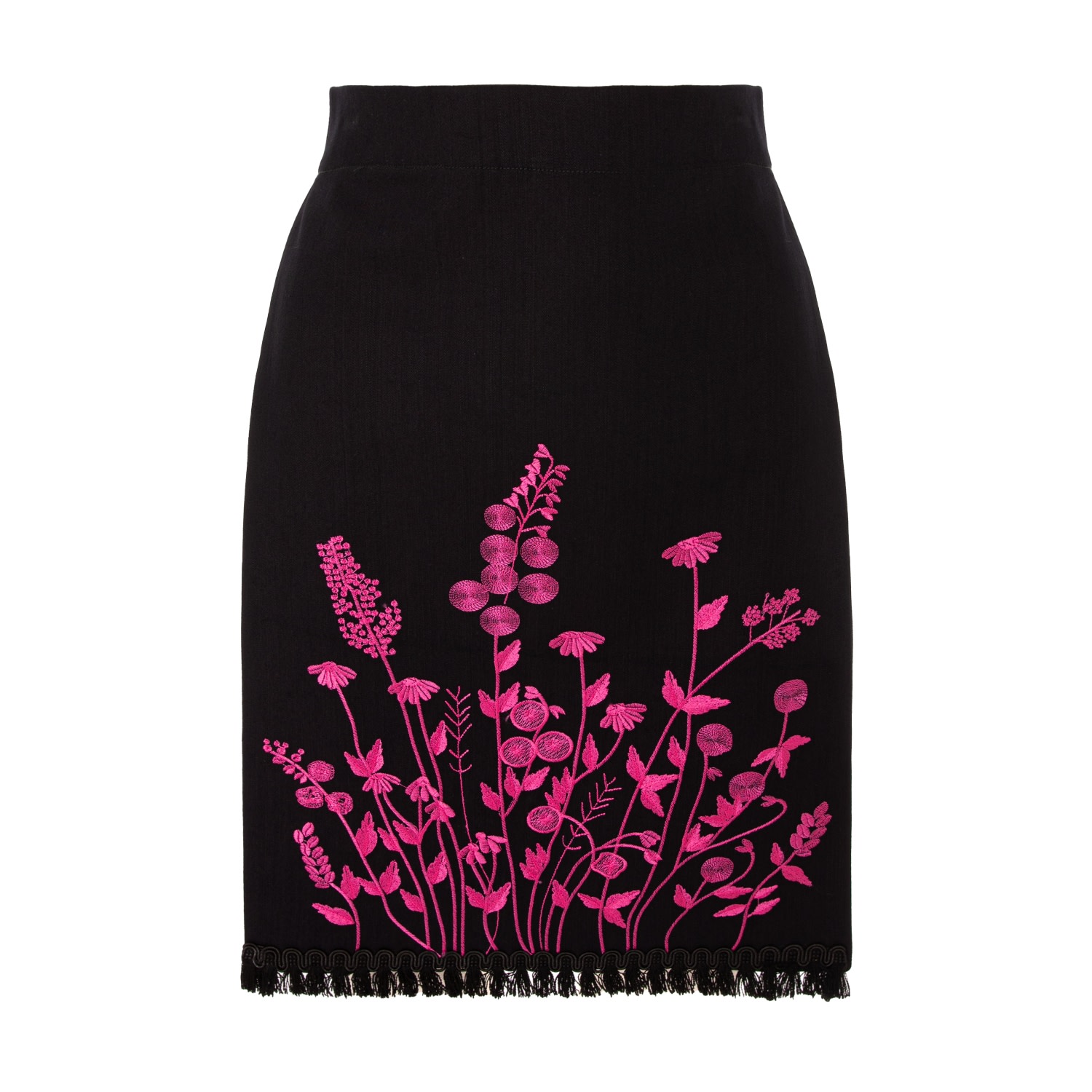 Women’s Black Denim Apron With Fuchsia Floral Embroidery Small Izabela Mandoiu