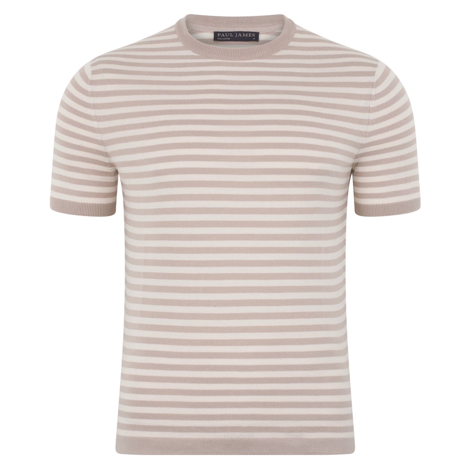 Neutrals Mens Ultra-Fine Cotton Miguel Knitted Breton T-Shirt - Linen Large Paul James Knitwear