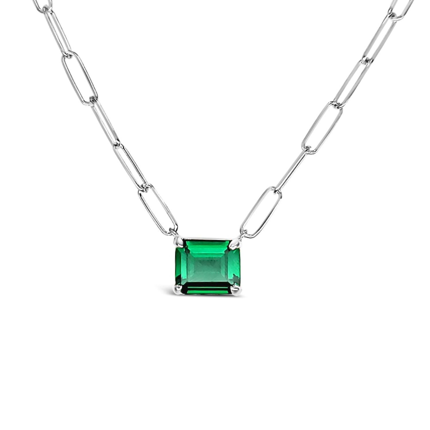 Women’s Silver Paperclip Chain With Colored Stone Emerald Lutiro