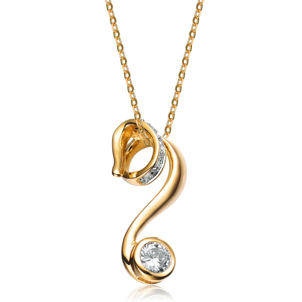 Women’s Gold / White Sterling Silver White Cubic Zirconia Gold Plated Wave Pendant Genevive Jewelry