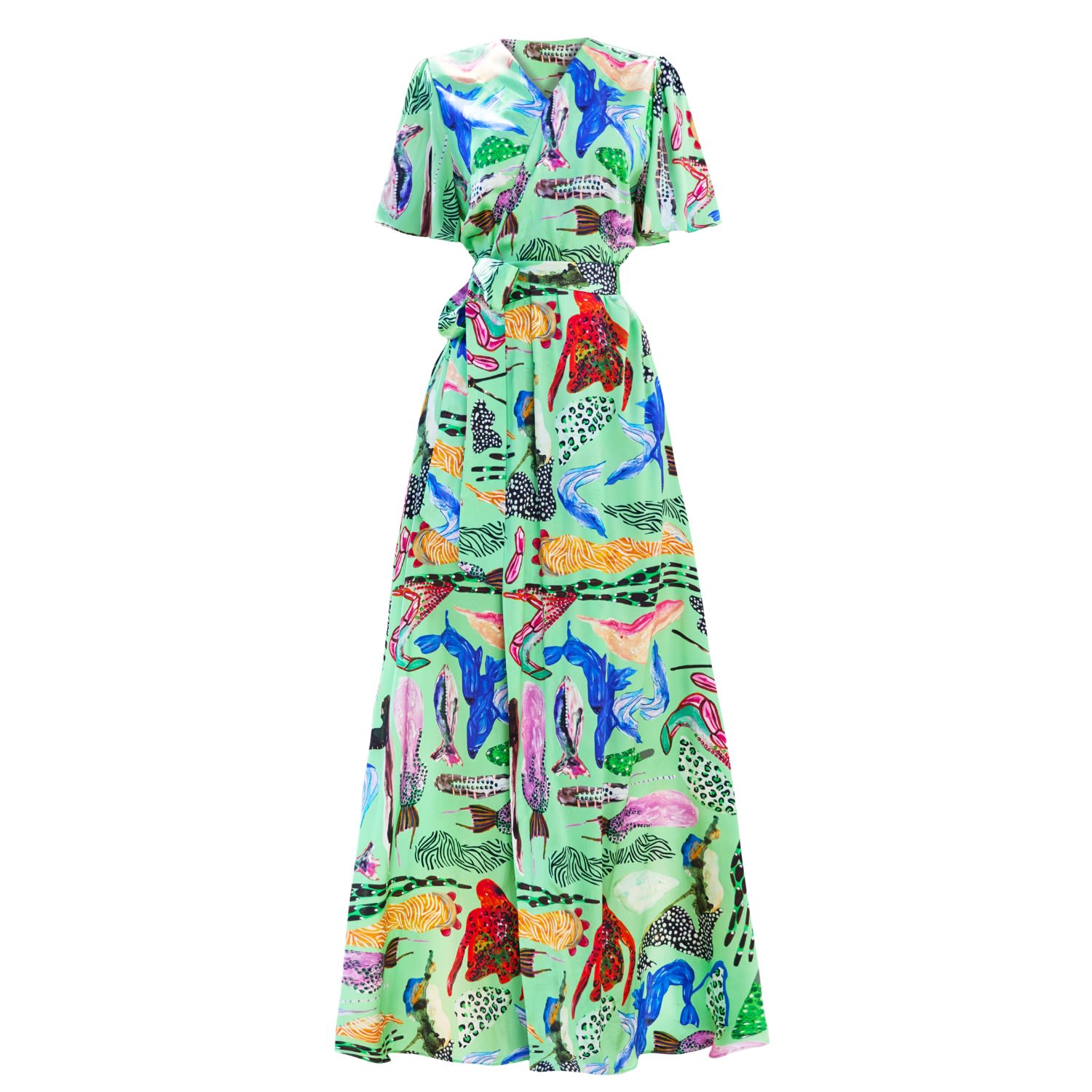 Women’s Greta Silk Wrap Dress - Green Sealife Small Sabina’sderberg