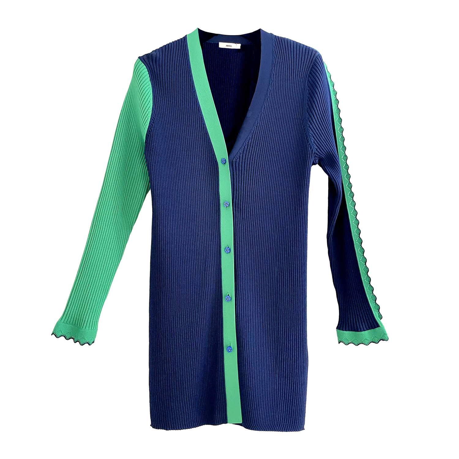 Women’s Lace Trims Contract Ribbed Knit Cardigan-Green Medium Arto.