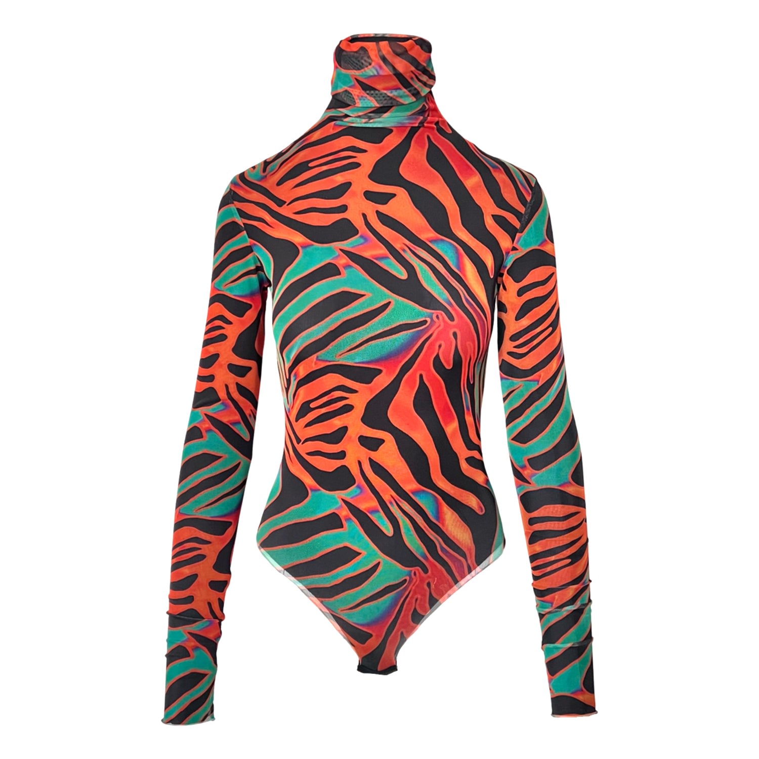 Women’s Green / Black / Yellow Printed Mesh Bodysuit In Orange & Green Xs/S L2R the Label